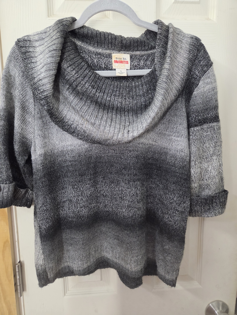 Gray Ombre Cowl Neck Sweater 3/4 Sleeve #0068